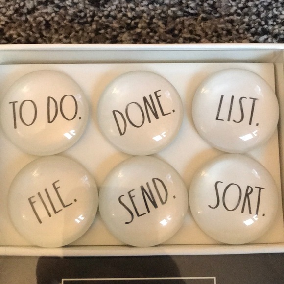 Rae Dunn Magnet Set TO DO,DONE,FILE,SEND,LIST,SORT - Picture 2 of 3